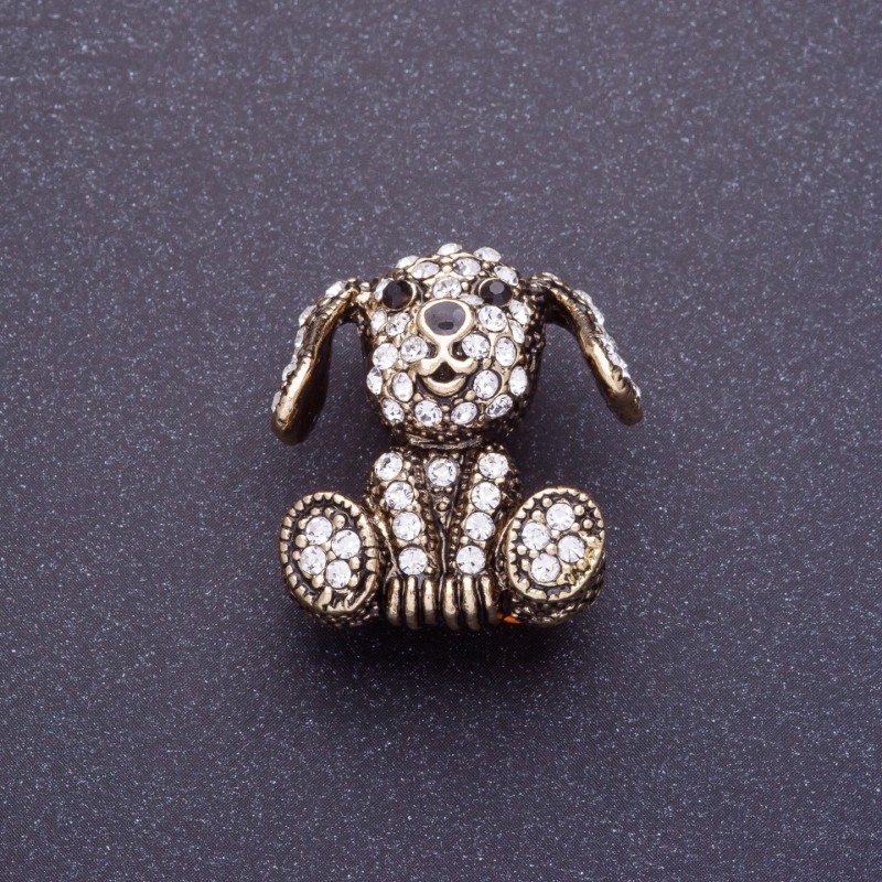 Broșă „Cățeluș diamantat” 2,5 cm, culoare metal: aur negru oxidat