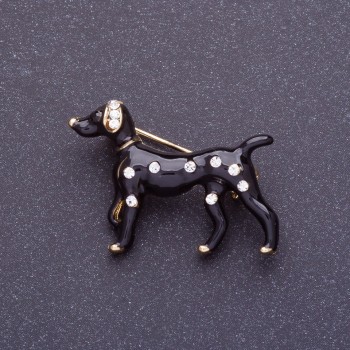 Broșă «Dalmațian negru» 3×2,5 cm email negru, culoare metal aurie