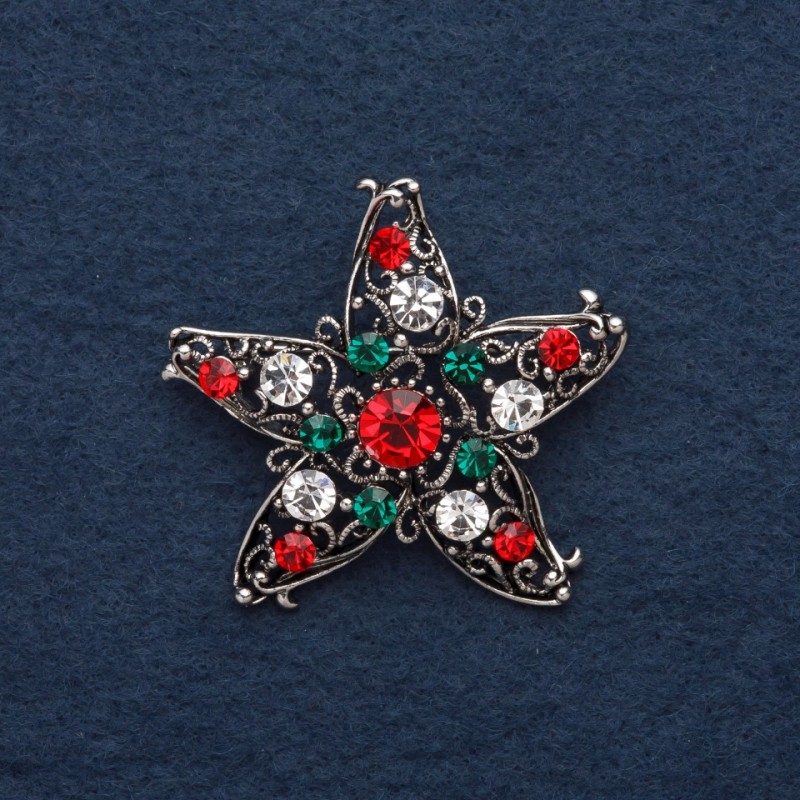 Broșă Accent 5 cm ± paiete colorate, metal argintiu