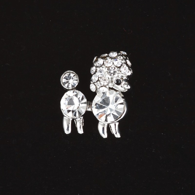 Broșă mini «Pudel regal» cu cristale, culoare metalică „argintiu” 1,5 cm