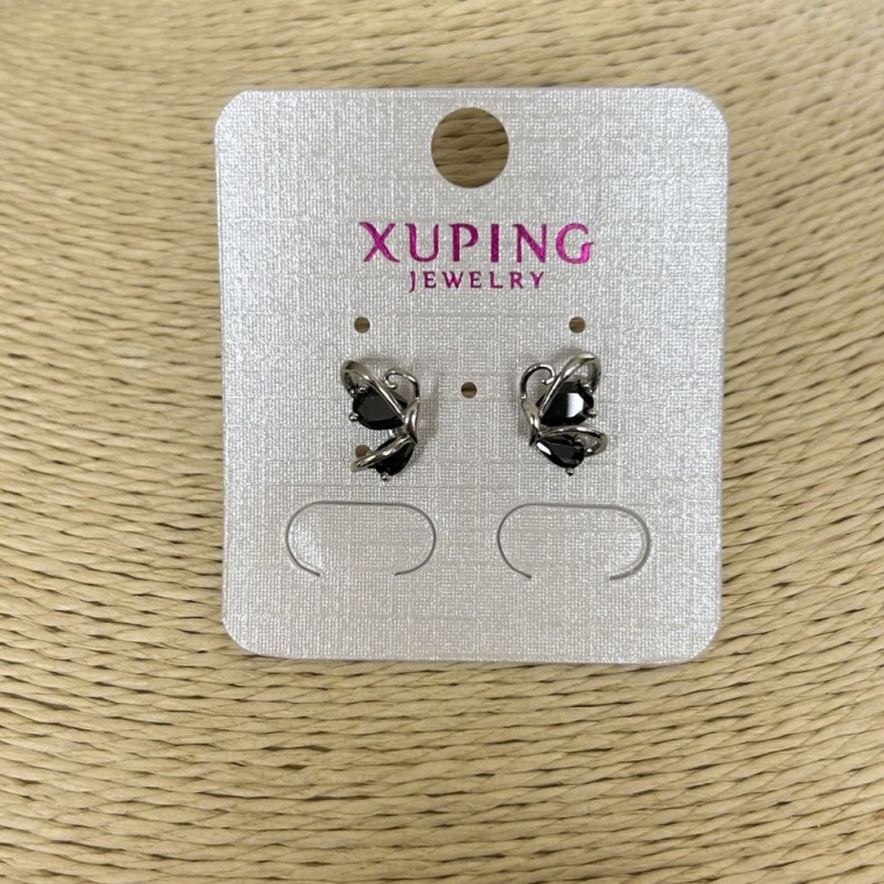 Cercei cu știfturi Xuping, rodiu cu cristale negre, diametrul 12x8 mm +