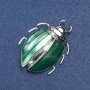 Broșă în formă de Gândăcel, metal argintiu, email verde și cristale negre, 58×24 mm +