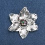 Broșă Floare, metal argintiu, cristale multicolore, 50 mm +