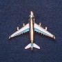 Broșă «Avion» albă cu email alb și albastru deschis, culoare metal auriu, 4×5 cm