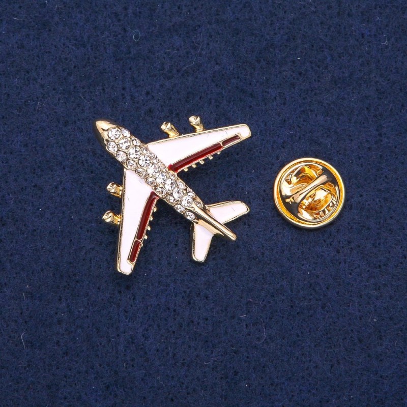 Broșă «Avion» 27×30 mm, dungă maro, culoare aurie a metalului