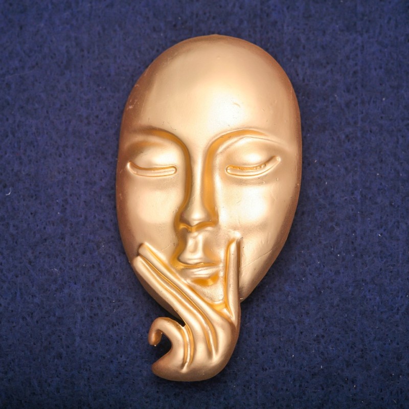 Broșă Accent Mască metal auriu 39×73 mm