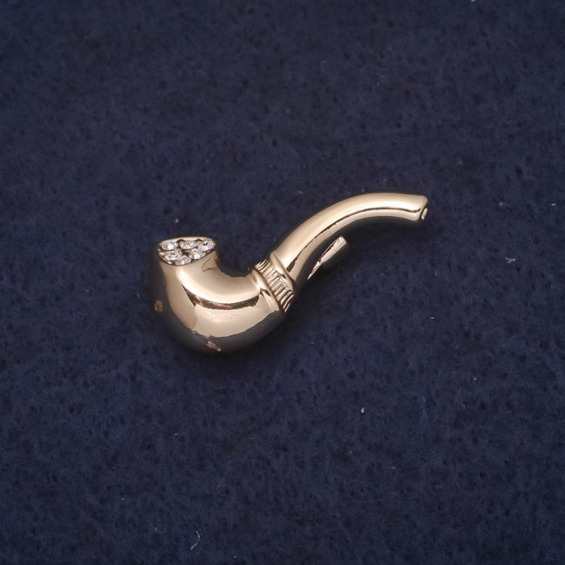 Broșă-tubă 25×10 mm, strasuri albe, metal auriu