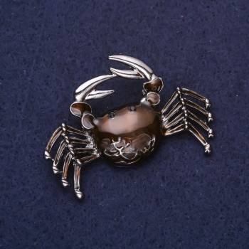 Broșă «Crab» email culoare maro 46×30 mm metal argintiu