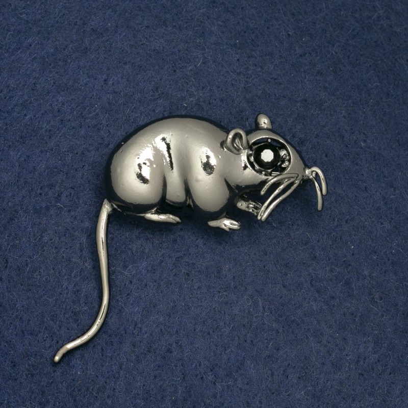 Broșă Șobolan 37x37 mm din metal alb