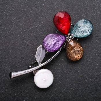 Broșă "Floare" culoarea metalului "argintiu" 65×30 mm