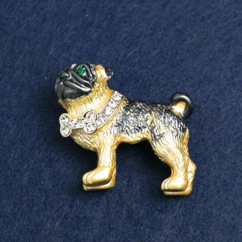 Broșă Bulldog argintiu cu strasuri și email 35×42 mm +