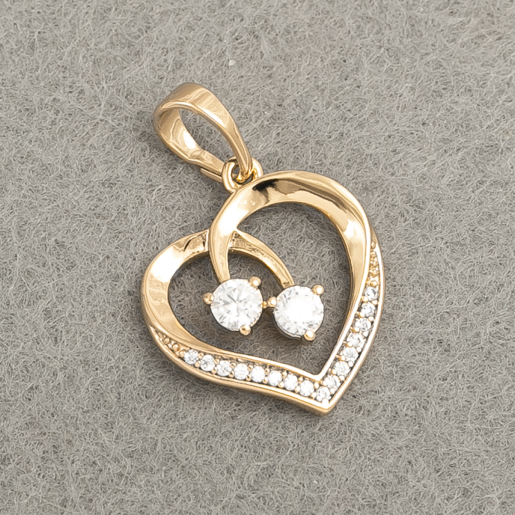 Pandantiv Xuping placat cu aur 18K inimă cu strasuri albe, diametrul 22×15 mm +