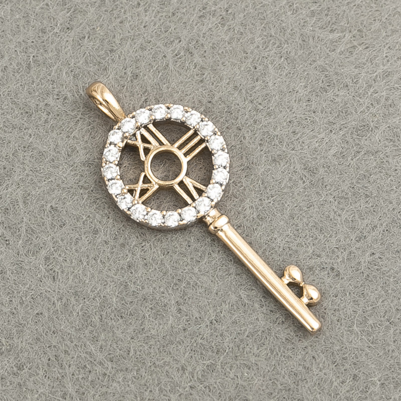 Pandantiv Xuping Cheie placat cu aur 18K, cu cristale albe, diametrul 28x11 mm