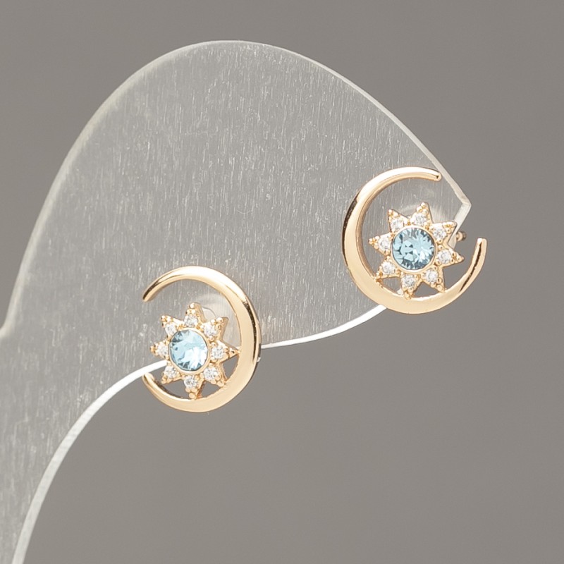 Cercei stud Xuping placare cu aur 18K, cu cristale albe și albastre, diametrul 10 mm +