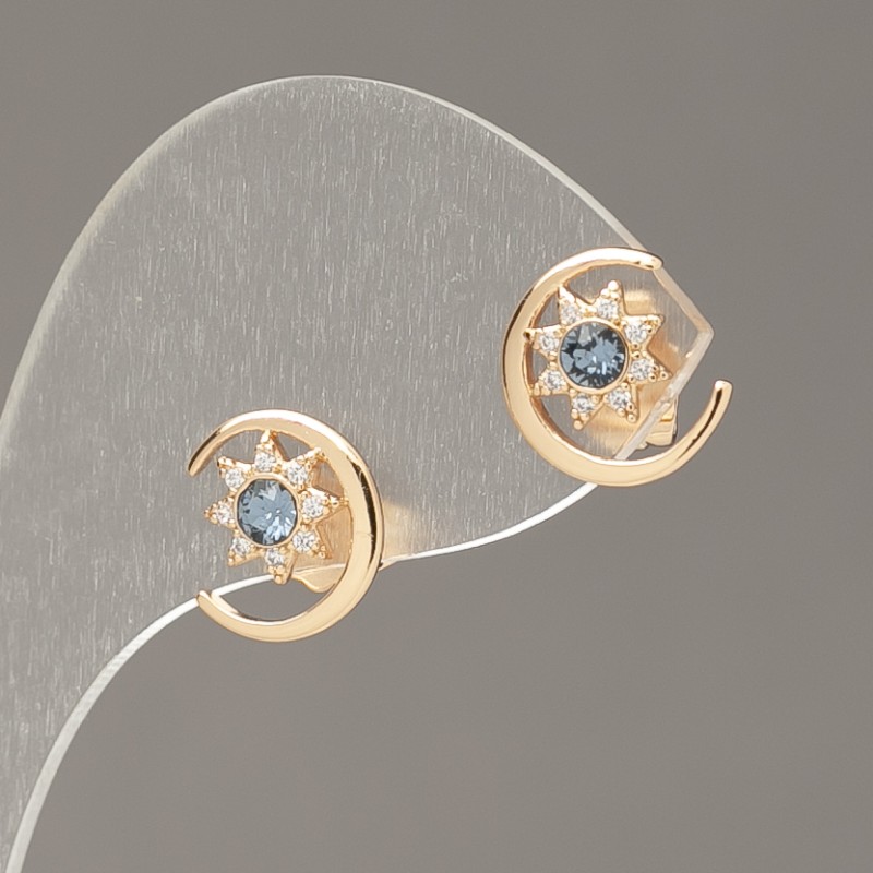 Cercei stud Xuping placare cu aur 18K, cu strasuri albe și cristale gri-albastru deschis, diametrul de 10 mm +