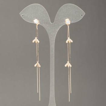 Cercei cu bile Xuping, placare cu aur 18K, cu cristale albe, lungime 45 mm +