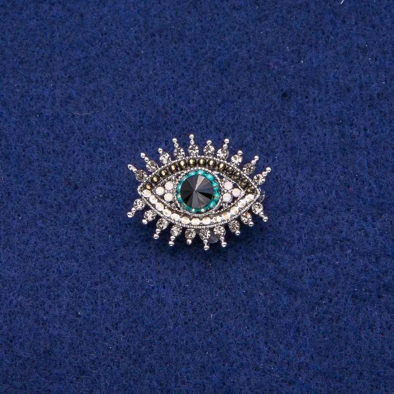 Broșă Ochi în strasuri 21×26 mm, metal argintiu