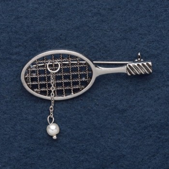 Broșă «Rachetă de tenis» 5,5×2 cm metal gri