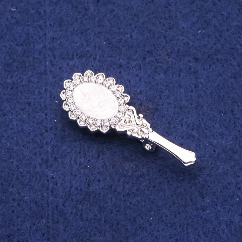 Broșă Oglindă perlată cu cristale, metal argintiu, 16x42 mm