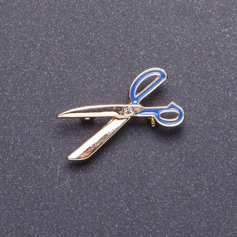 Broșă «Foarfecă» smalt albastru, culoare metal aurie 3,5×1,8 cm