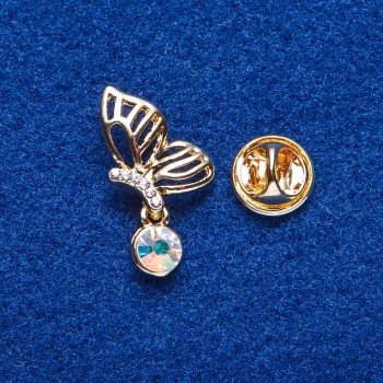 Broșă cu ac în formă de Fluture, metal auriu, 2,7×1,6 cm