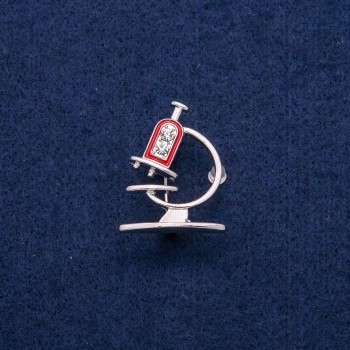 Broșă «Microscop» cu email și cristale, 24x31 mm, metal argintiu