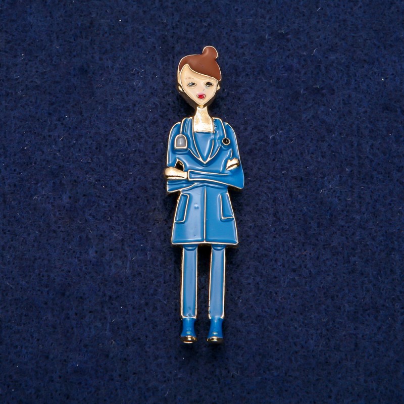 Broșă Asistentă Medicală, email albastru, metal auriu 17×66 mm