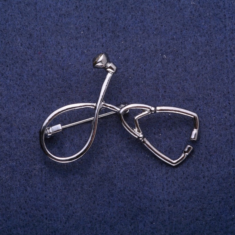 Broșă Stetoscop metal gri 44×30 mm