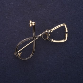 Broșă cu stetoscop, email, culoare neagră, 44x30 mm, metal auriu