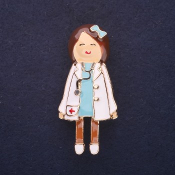 Broșă Medicală, email alb-albastru, 49×22 mm, metal auriu