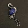 Broșă cu pandantiv Flamingo cu azurit natural, 85x30 mm