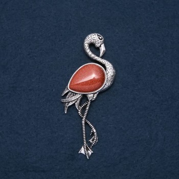 Broșă-pendent Flamingo cu aventurin natural „nisip auriu” 85×30 mm
