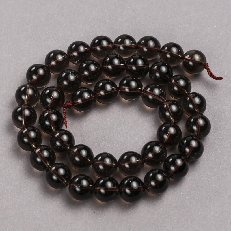 Mărgele pe șnur din topaz fumuriu natural, bilă netedă, diametrul 10 mm, lungime aproximativă 39 cm
