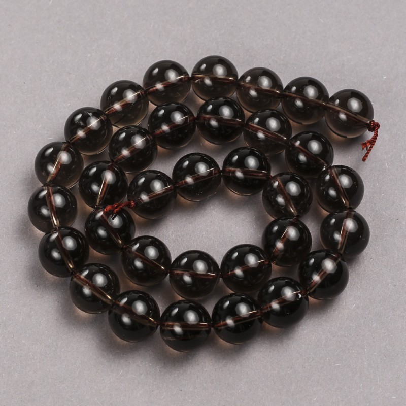 Mărgele pe șnur din piatră naturală: topaz fumuriu, bilă netedă, diametrul 12 mm ±, lungime 40 cm ±