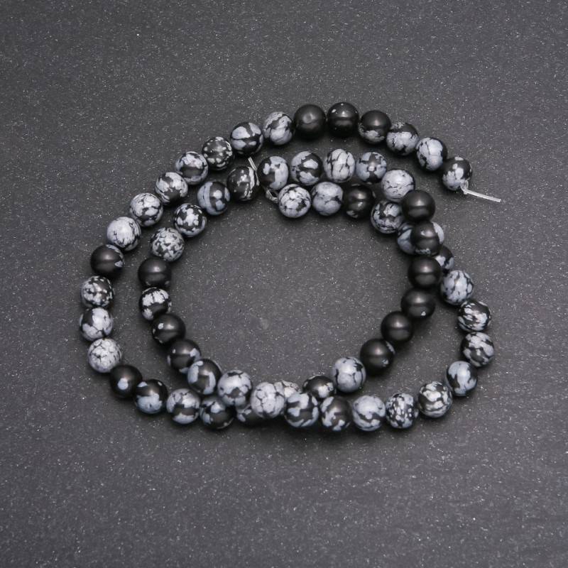 Mărgele pe fir din obsidian de zăpadă, Lacrimile Apacheilor, bilă netedă, diametrul 6 (+ -) mm, lungimea 38 cm
