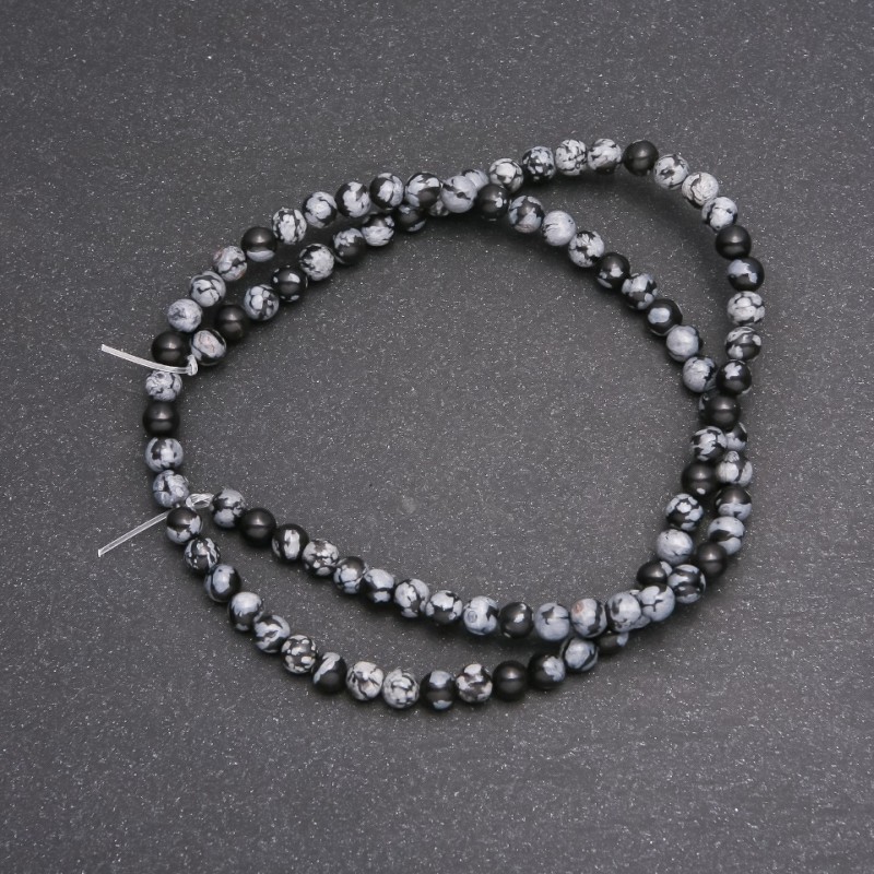 Mărgele pe șnur din obsidian de zăpadă – Lacrimi de Apache, bilă netedă, diametrul 4 mm (+/-), lungime 38 cm