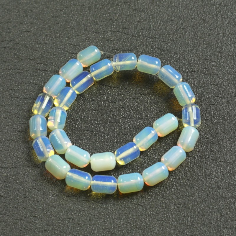 Mărgele pe șnur din piatră lunară sintetică, formă butoi, diametrul 10×14 mm, lungime 39 cm