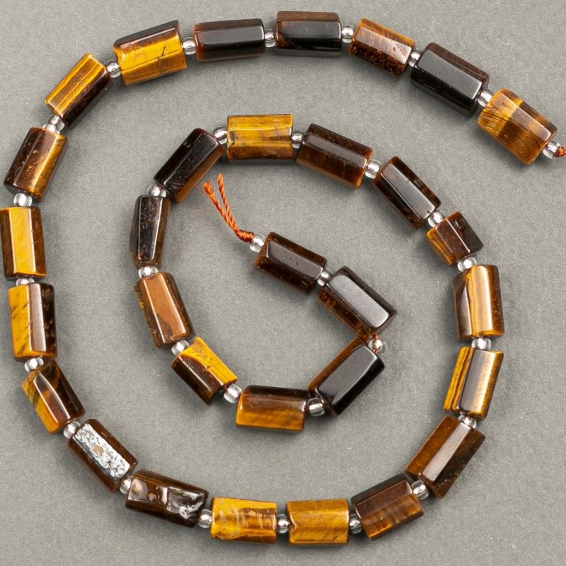 Mărgele pe șnur din piatră naturală Ochi de Tigru, tăiate 11x7mm, lungime 40 cm+