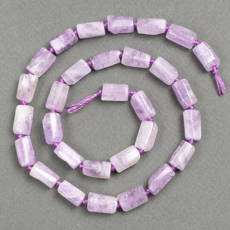 Mărgele pe șnur din piatră naturală kunzit, tăiate, Ø 11-10×7-6 mm, lungime 39 cm +/- cu mărgele (3×2 mm)
