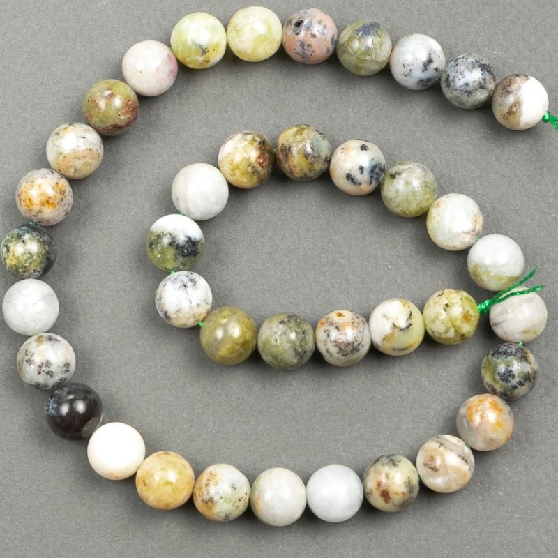 Piatră naturală opal verde, mărgele pe șnur, diametru 8 mm ±, lungime 39 cm +