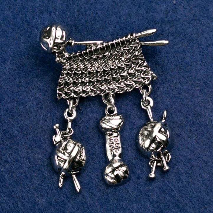 Broșă «Tricotaj» metal gri deschis 46×38 mm