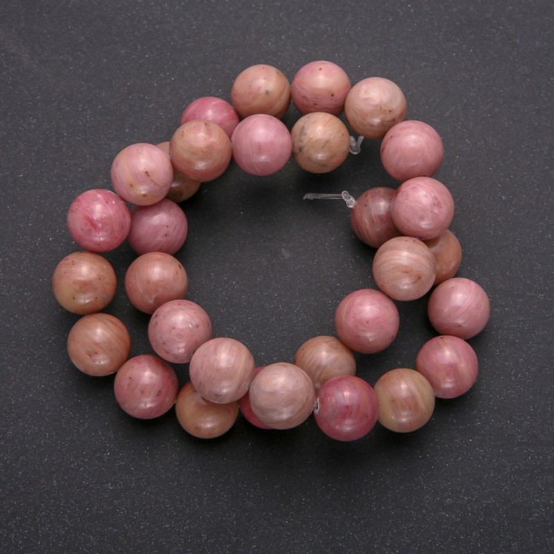 Mărgele din piatră naturală rodohrozit, bile netede, diametrul de 13 mm (±), șir de aproximativ 38 cm (±)