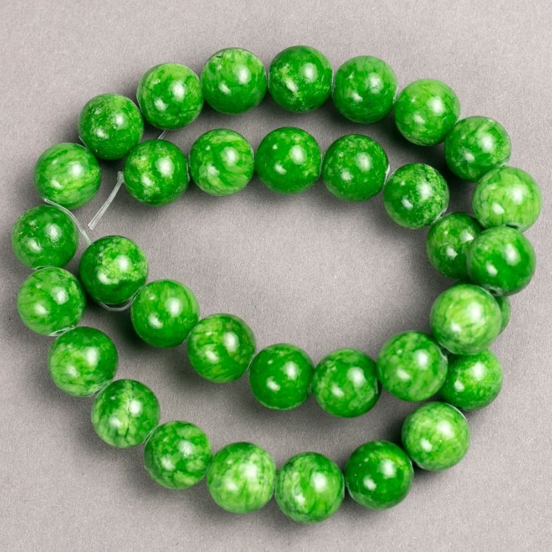 Mărgele acrilice chrysoprază pe fir de pescuit, sferice, diametrul 12,5 mm, lungime 40 cm +/-