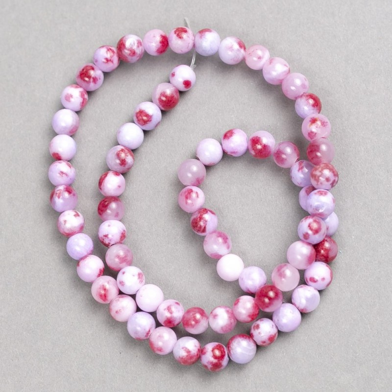 Mărgele acrilice artificiale în nuanțe roșu închis-roz-violet «Ametrin» (pe fir, bilă netedă, diametrul 6 mm ±, lungime 40 cm ±)