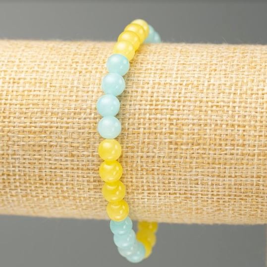 Brățară pe elastic cu mărgele acrilice de acvamarin și citrin (acrilice artificiale), diametru aproximativ 6,5 mm, lungime 18 cm