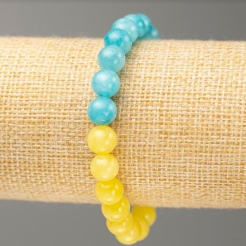 Brățară pe elastic cu imitare de acvamarin și citrin (acrilic artificial), diametrul 8,5 mm, lungime 18 cm