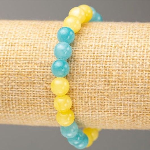 Brățară pe elastic cu acvamarin și citrin (acrilic), diametrul 8,5 mm, lungime 18 cm
