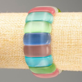 Браслет Котяче Око асорті на резинці гладка ланка 25х10. 5мм+-, довжина 18см