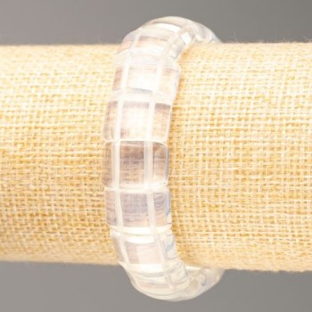 Brățară pe elastic cu opal de lună sintetic și cristal de munte, lanțuri dreptunghiulare, dimensiuni 15x10,5 mm, lungime 18,5 cm