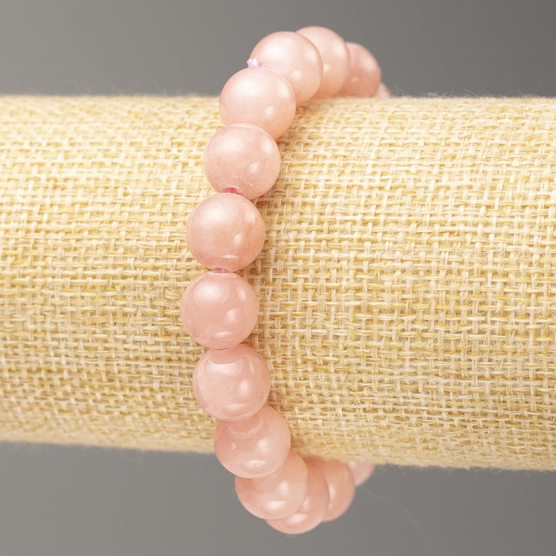 Brățară pe elastic din acrilic sintetic «Cuart roz căpșună» — mărgele netede, diametrul 10 mm, lungime 18 cm